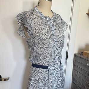 Band Of Outsiders 100%Silk Blue and White Floral Sleeveless Dress